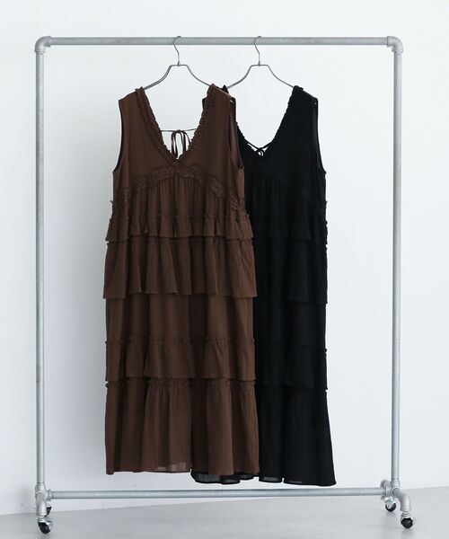 ESCAR（エスカー）の「■ESCAR レース×コットンティアードワンピース（ワンピース・レディース・ブラウン/ブラック・FREE）」の7枚目の写真