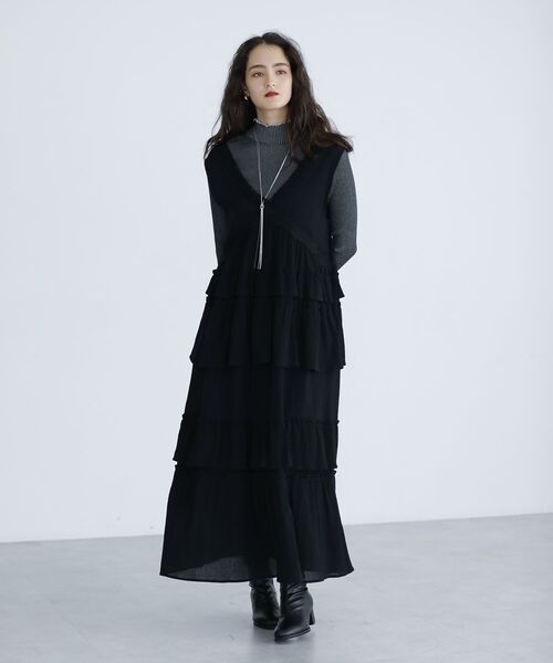 ESCAR（エスカー）の「■ESCAR レース×コットンティアードワンピース（ワンピース・レディース・ブラウン/ブラック・FREE）」の9枚目の写真