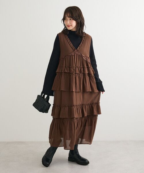 ESCAR（エスカー）の「■ESCAR レース×コットンティアードワンピース（ワンピース・レディース・ブラウン/ブラック・FREE）」の14枚目の写真