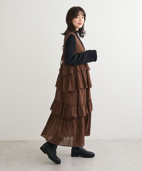 ESCAR（エスカー）の「■ESCAR レース×コットンティアードワンピース（ワンピース・レディース・ブラウン/ブラック・FREE）」の15枚目の写真