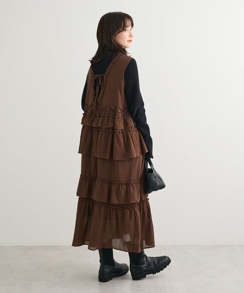 ESCAR（エスカー）の「■ESCAR レース×コットンティアードワンピース（ワンピース・レディース・ブラウン/ブラック・FREE）」の16枚目の写真