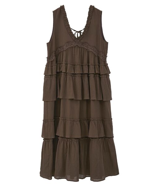 ESCAR（エスカー）の「■ESCAR レース×コットンティアードワンピース（ワンピース・レディース・ブラウン/ブラック・FREE）」の6枚目の写真