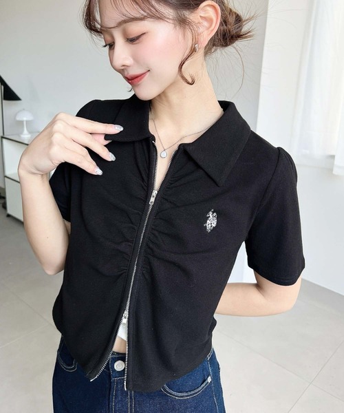 U.S. POLO ASSN.(ユーエスポロアッスン)の「moment+別注【U.S.POLO ASSN.】ワンポイント刺繍Wジップフロントギャザーえり付き半袖カーディガン(カーディガン/ボレロ・レディース・ブラック/杢グレー/アイボリー/ネイビー・L/M)」の20枚目の写真