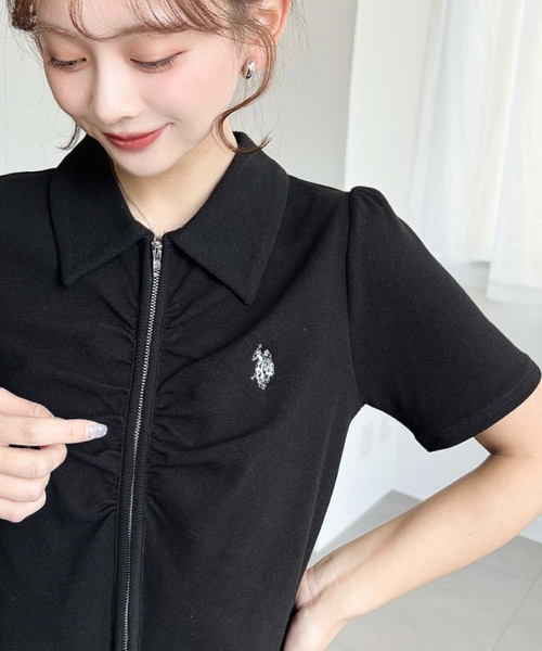 U.S. POLO ASSN.(ユーエスポロアッスン)の「moment+別注【U.S.POLO ASSN.】ワンポイント刺繍Wジップフロントギャザーえり付き半袖カーディガン(カーディガン/ボレロ・レディース・ブラック/杢グレー/アイボリー/ネイビー・L/M)」の21枚目の写真