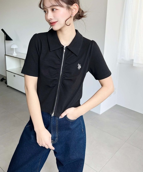 U.S. POLO ASSN.(ユーエスポロアッスン)の「moment+別注【U.S.POLO ASSN.】ワンポイント刺繍Wジップフロントギャザーえり付き半袖カーディガン(カーディガン/ボレロ・レディース・ブラック/杢グレー/アイボリー/ネイビー・L/M)」の22枚目の写真