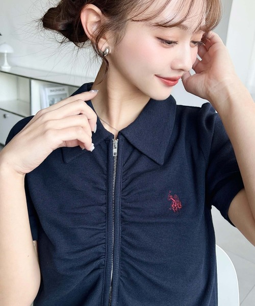 U.S. POLO ASSN.(ユーエスポロアッスン)の「moment+別注【U.S.POLO ASSN.】ワンポイント刺繍Wジップフロントギャザーえり付き半袖カーディガン(カーディガン/ボレロ・レディース・ブラック/杢グレー/アイボリー/ネイビー・L/M)」の17枚目の写真