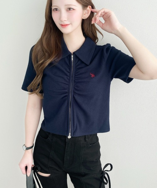 U.S. POLO ASSN.(ユーエスポロアッスン)の「moment+別注【U.S.POLO ASSN.】ワンポイント刺繍Wジップフロントギャザーえり付き半袖カーディガン(カーディガン/ボレロ・レディース・ブラック/杢グレー/アイボリー/ネイビー・L/M)」の11枚目の写真