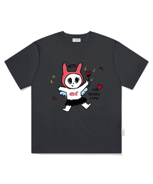 ラブキューピッドプリントオーバーサイズ半袖Tシャツチャコール