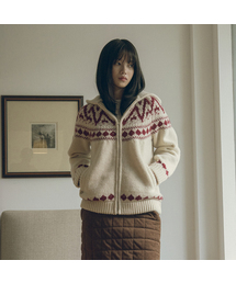 KN4242 Nordic knit hood zip-up_Cream