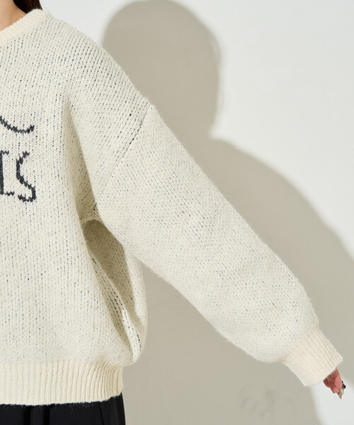 ロゴジャギーニット　アイボリー Lサイズ 限定展開 配色 ロゴ ジャガード シャギー ニット（ニット/セーター