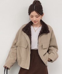 DAY CLOSET（デイ クローゼット）の「【2WAY/異素材MIX】首元まであったかファネルカラー。長袖ミリタリーボアブルゾン レディース（ブルゾン）」