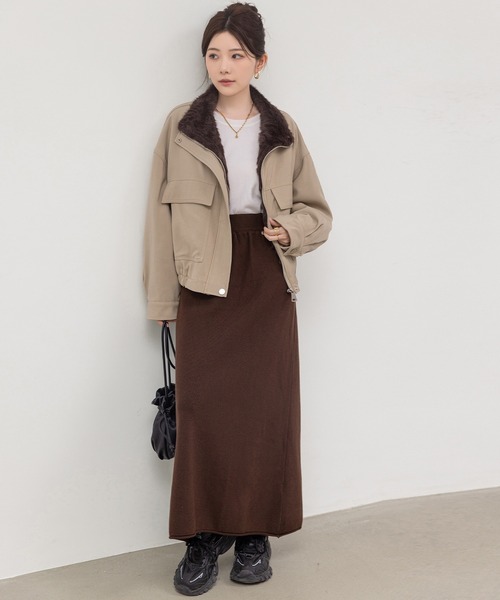 DAY CLOSET（デイ クローゼット）の「【2WAY/異素材MIX】首元まであったかファネルカラー。長袖ミリタリーボアブルゾン レディース（ブルゾン・レディース・ベージュ/カーキ・M/L）」の14枚目の写真