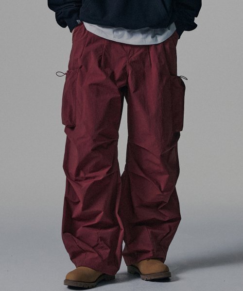 Nylon Big Pocket Parachute Pants - Red