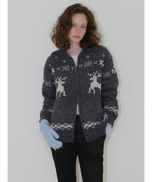 ETMON(エトモン)の「Deer Zip-Up Cardigan, Charcoal(カーディガン/ボレロ・レディース・その他・F)」の1枚目の写真