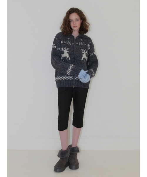 ETMON(エトモン)の「Deer Zip-Up Cardigan, Charcoal(カーディガン/ボレロ・レディース・その他・F)」の2枚目の写真