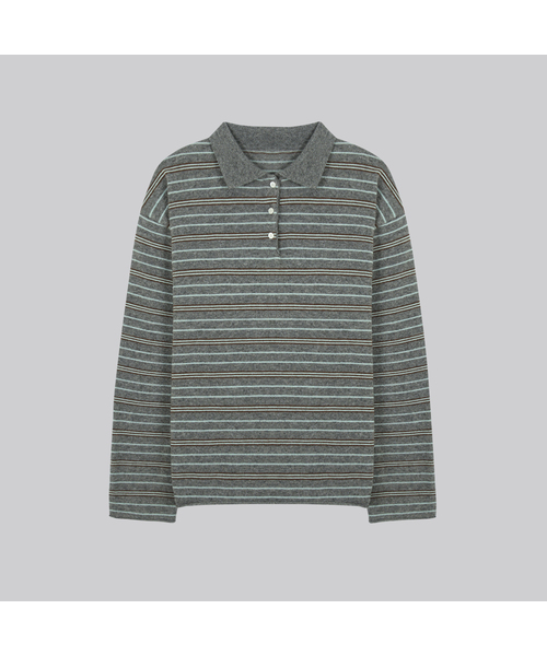 FRIVER07(フリバー07)の「Stripe rugby collar knit FRFA01NT08_2color(ニット/セーター・レディース・ブラウン/ライトグレー・FREE)」の2枚目の写真