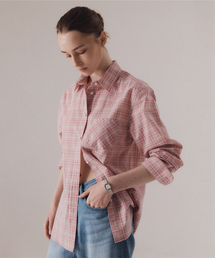 Refined sheer cotton plaid shirts (PINK)