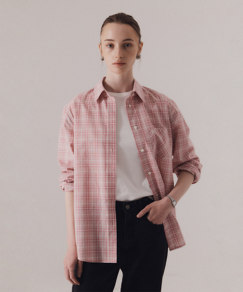 SILN(シルン)の「Refined sheer cotton plaid shirts (PINK)(シャツ/ブラウス・レディース・その他・FREE)」の3枚目の写真