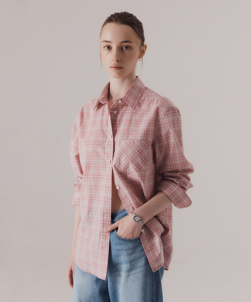 SILN(シルン)の「Refined sheer cotton plaid shirts (PINK)(シャツ/ブラウス・レディース・その他・FREE)」の4枚目の写真