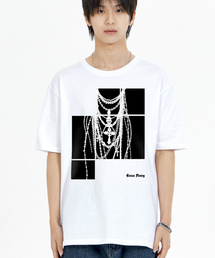 ネックレースプリント半袖Tシャツホワイト