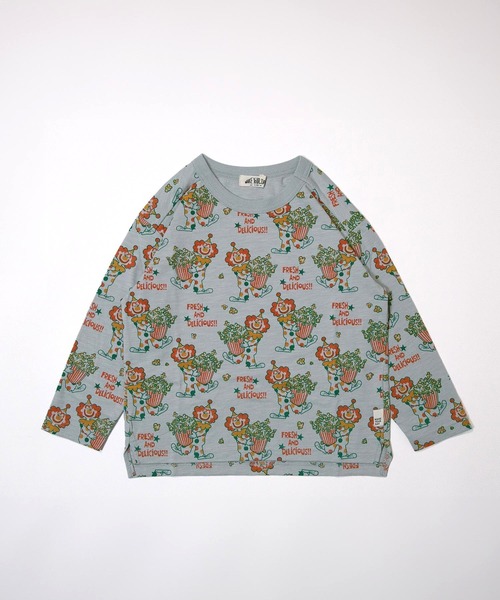 MAKE YOUR DAY（メイクユアデイ）の「ピエロとポップコーン総柄長袖Tシャツ■80～140cm（Tシャツ/カットソー・キッズ・アイボリー/グレー・80/90/100/110/120/130/140）」の2枚目の写真