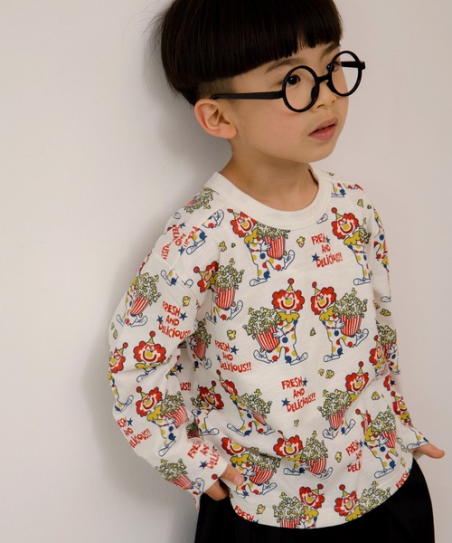 MAKE YOUR DAY（メイクユアデイ）の「ピエロとポップコーン総柄長袖Tシャツ■80～140cm（Tシャツ/カットソー・キッズ・アイボリー/グレー・80/90/100/110/120/130/140）」の11枚目の写真