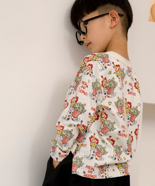 MAKE YOUR DAY（メイクユアデイ）の「ピエロとポップコーン総柄長袖Tシャツ■80～140cm（Tシャツ/カットソー・キッズ・アイボリー/グレー・80/90/100/110/120/130/140）」の12枚目の写真