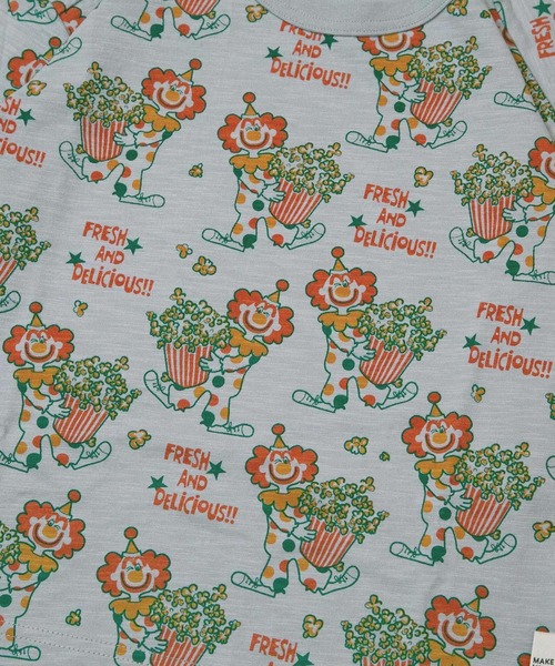 MAKE YOUR DAY（メイクユアデイ）の「ピエロとポップコーン総柄長袖Tシャツ■80～140cm（Tシャツ/カットソー・キッズ・アイボリー/グレー・80/90/100/110/120/130/140）」の3枚目の写真