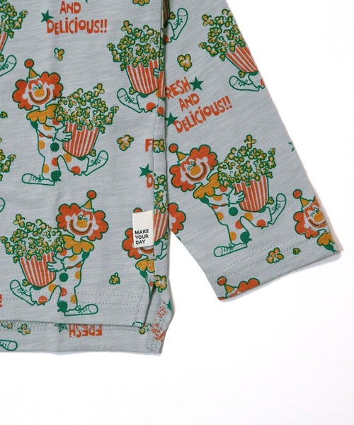 MAKE YOUR DAY（メイクユアデイ）の「ピエロとポップコーン総柄長袖Tシャツ■80～140cm（Tシャツ/カットソー・キッズ・アイボリー/グレー・80/90/100/110/120/130/140）」の4枚目の写真