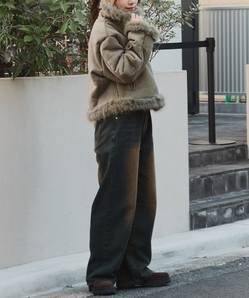 Chick（チック）の「Chin Strap Faux Fur Jacket / チンストラップ フェイクファージャケット（ブルゾン・レディース・ブラウン/グレー・FREE）」の9枚目の写真