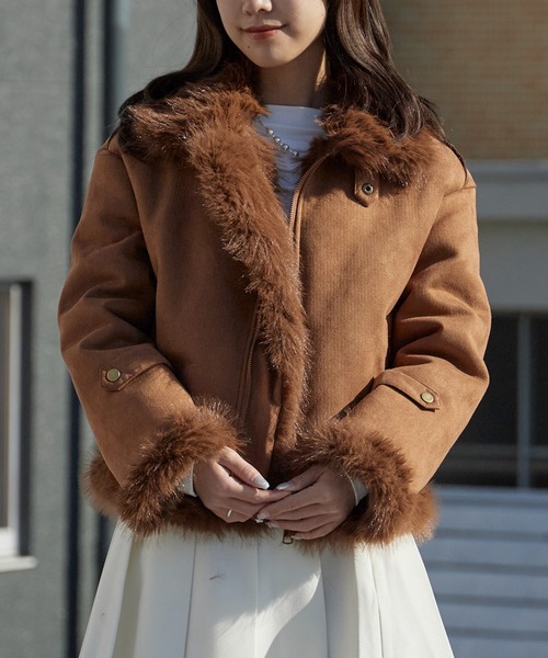 セール】Chin Strap Faux Fur Jacket / チンストラップ フェイクファー