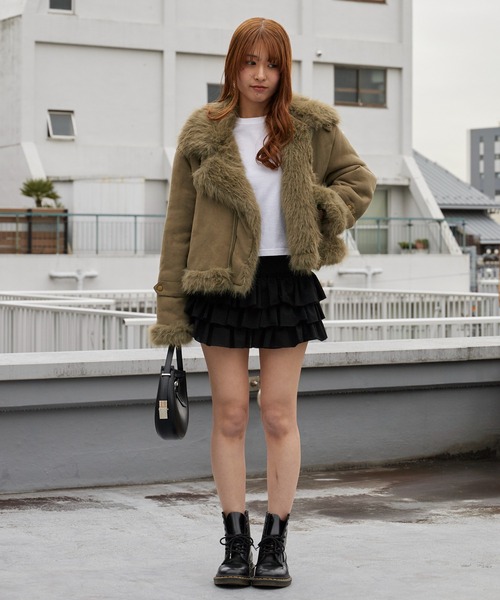 Chick（チック）の「Chin Strap Faux Fur Jacket / チンストラップ フェイクファージャケット（ブルゾン・レディース・ブラウン/グレー・FREE）」の13枚目の写真