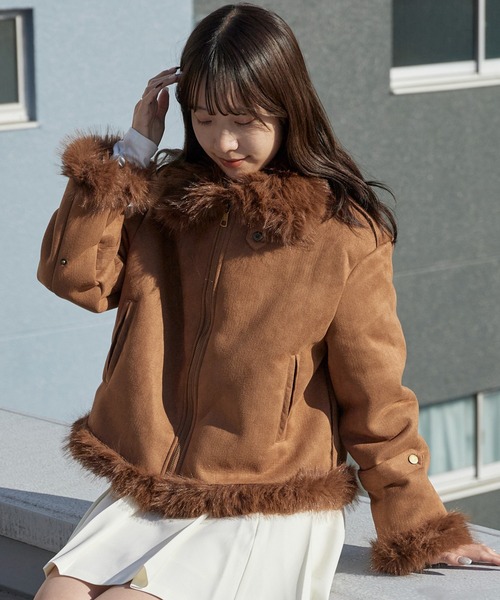 Chick（チック）の「Chin Strap Faux Fur Jacket / チンストラップ フェイクファージャケット（ブルゾン・レディース・ブラウン/グレー・FREE）」の18枚目の写真