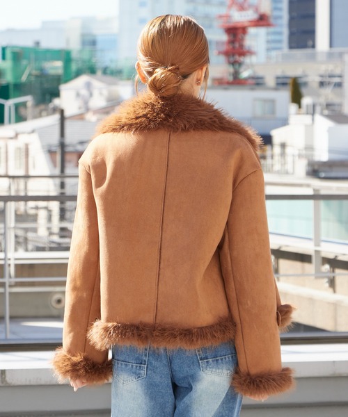 3267【美品】バートン　ジャケット ファー付き 千鳥格子　S ブラウン セール】Chin Strap Faux Fur Jacket / チンストラップ フェイクファー