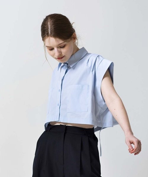 MOIREMOA(モアレモア)の「crop pocket shirt -blue(シャツ/ブラウス・レディース・ブルー・FREE)」の3枚目の写真