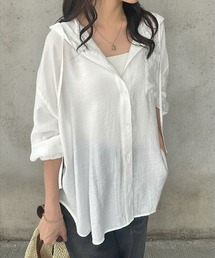 GeeRA（ジーラ）の「春を先取り!フード付きオーバーサイズシャツパーカー アソート(無地 チェック)（シャツ/ブラウス）」