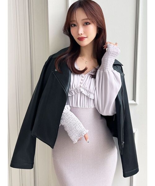 RESEXXY（リゼクシー）の「フェイクレザーライダースジャケット（ライダースジャケット・レディース・ブラック/アイボリー・MEDIUM/SMALL）」の5枚目の写真