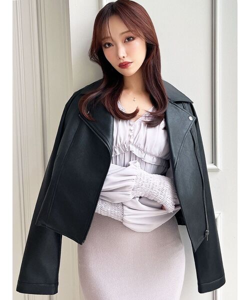 RESEXXY（リゼクシー）の「フェイクレザーライダースジャケット（ライダースジャケット・レディース・ブラック/アイボリー・MEDIUM/SMALL）」の6枚目の写真