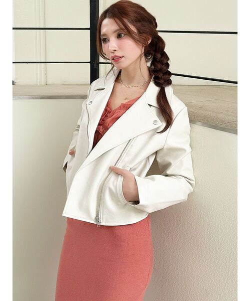 RESEXXY（リゼクシー）の「フェイクレザーライダースジャケット（ライダースジャケット・レディース・ブラック/アイボリー・MEDIUM/SMALL）」の8枚目の写真