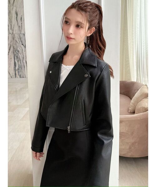 RESEXXY（リゼクシー）の「フェイクレザーライダースジャケット（ライダースジャケット・レディース・ブラック/アイボリー・MEDIUM/SMALL）」の12枚目の写真