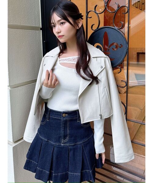 RESEXXY（リゼクシー）の「フェイクレザーライダースジャケット（ライダースジャケット・レディース・ブラック/アイボリー・MEDIUM/SMALL）」の15枚目の写真