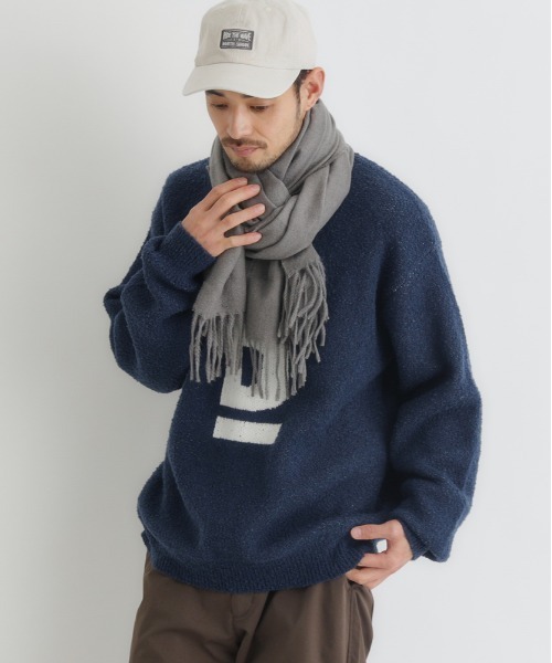 BACK NUMBER（バックナンバー）の「【BACK NUMBER】ダブルジャガードロゴクルーネックセーター (大胆ロゴ / リラックスフィット / 柔らかい素材 / 多彩な色合い)（ニット/セーター・メンズ・オフホワイト/ネイビー/グリーン・S/M/L/XL）」の3枚目の写真