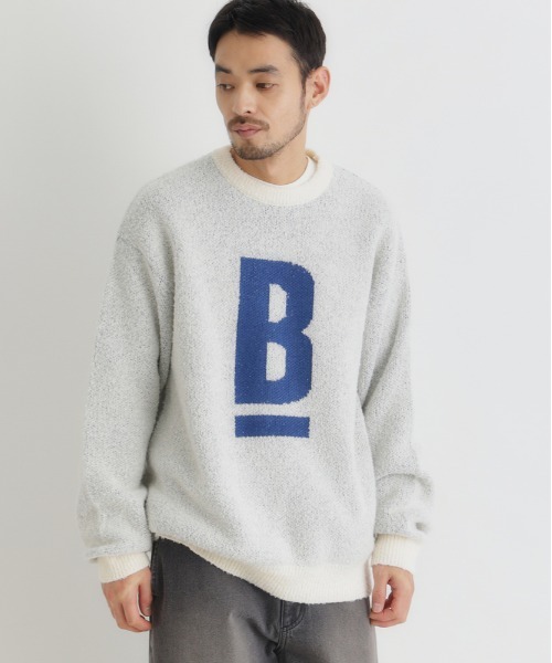 BACK NUMBER（バックナンバー）の「【BACK NUMBER】ダブルジャガードロゴクルーネックセーター (大胆ロゴ / リラックスフィット / 柔らかい素材 / 多彩な色合い)（ニット/セーター・メンズ・オフホワイト/ネイビー/グリーン・S/M/L/XL）」の2枚目の写真