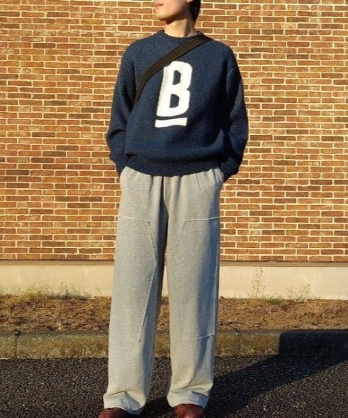 BACK NUMBER（バックナンバー）の「【BACK NUMBER】ダブルジャガードロゴクルーネックセーター (大胆ロゴ / リラックスフィット / 柔らかい素材 / 多彩な色合い)（ニット/セーター・メンズ・オフホワイト/ネイビー/グリーン・S/M/L/XL）」の5枚目の写真