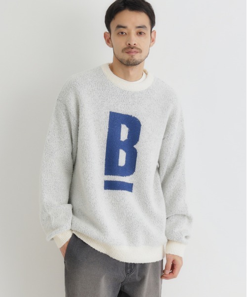 BACK NUMBER（バックナンバー）の「【BACK NUMBER】ダブルジャガードロゴクルーネックセーター (大胆ロゴ / リラックスフィット / 柔らかい素材 / 多彩な色合い)（ニット/セーター・メンズ・オフホワイト/ネイビー/グリーン・S/M/L/XL）」の21枚目の写真