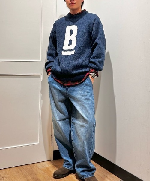 BACK NUMBER（バックナンバー）の「【BACK NUMBER】ダブルジャガードロゴクルーネックセーター (大胆ロゴ / リラックスフィット / 柔らかい素材 / 多彩な色合い)（ニット/セーター・メンズ・オフホワイト/ネイビー/グリーン・S/M/L/XL）」の10枚目の写真