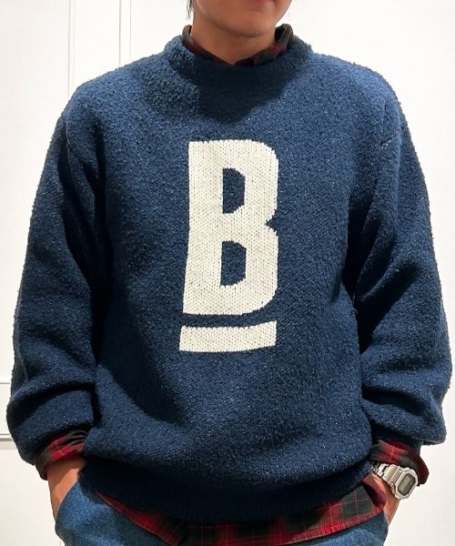 BACK NUMBER（バックナンバー）の「【BACK NUMBER】ダブルジャガードロゴクルーネックセーター (大胆ロゴ / リラックスフィット / 柔らかい素材 / 多彩な色合い)（ニット/セーター・メンズ・オフホワイト/ネイビー/グリーン・S/M/L/XL）」の9枚目の写真