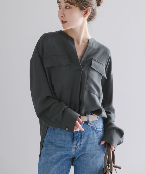 Noble（ノーブル）の「《追加・WEB限定カラー》ワークディテールドレープシャツ（シャツ/ブラウス・レディース・ホワイト系その他/ベージュ系その他/カーキ/チャコールグレー・FREE）」の14枚目の写真