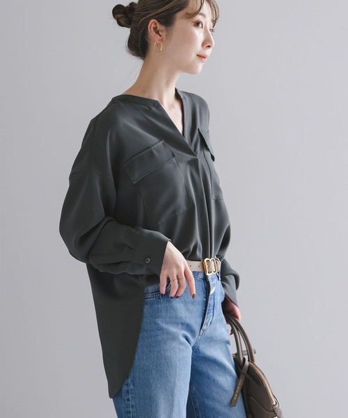 Noble（ノーブル）の「《追加・WEB限定カラー》ワークディテールドレープシャツ（シャツ/ブラウス・レディース・ホワイト系その他/ベージュ系その他/カーキ/チャコールグレー・FREE）」の15枚目の写真