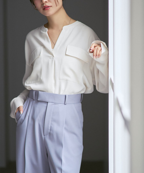 Noble（ノーブル）の「《追加・WEB限定カラー》ワークディテールドレープシャツ（シャツ/ブラウス・レディース・ホワイト系その他/ベージュ系その他/カーキ/チャコールグレー・FREE）」の22枚目の写真